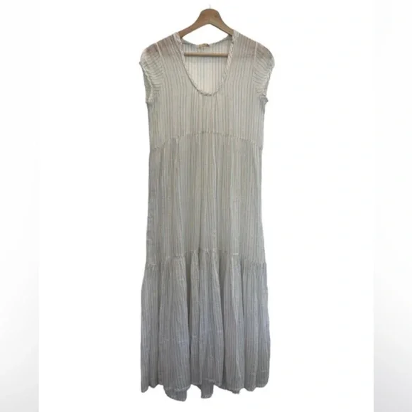 Matta Lightweight Cotton Metallic Stripe V-Neck Midi Dress - Picture 3 of 5